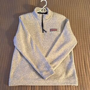 Vineyard Vines Gray Zip Up Shep Sweater with Quarter Zip and Soft Fleece Texture